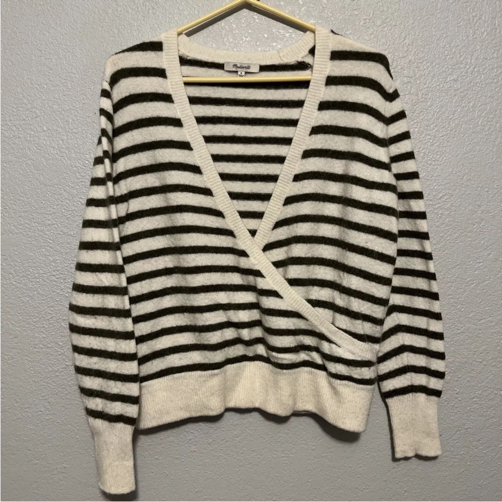 Madewell Wrap Front Sweater Womens Medium Striped Wool Alpaca Soft